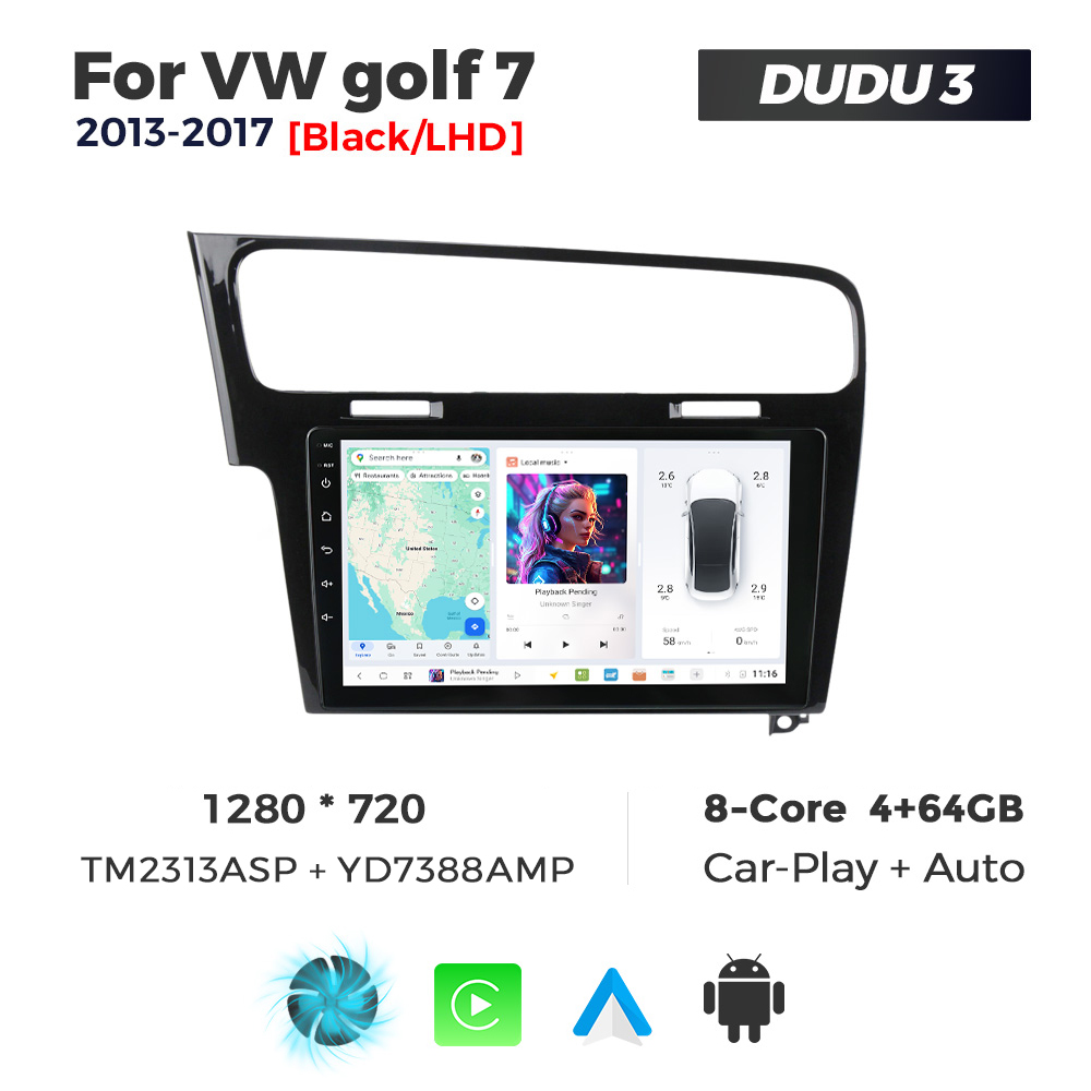 Navigatie Dedicata Volkswagen Golf 7 Negru 2013-2017 DUDU3 9" 4GB RAM, 64GB ROM, Octacore, Ecran HD, CarPlay&AndroidAuto, Android - imagine 1