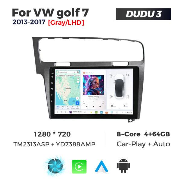 Navigatie Dedicata Volkswagen Golf 7 Gri 2013-2017 DUDU3 9" 4GB RAM, 64GB ROM, Octacore, Ecran HD, CarPlay&AndroidAuto, Android