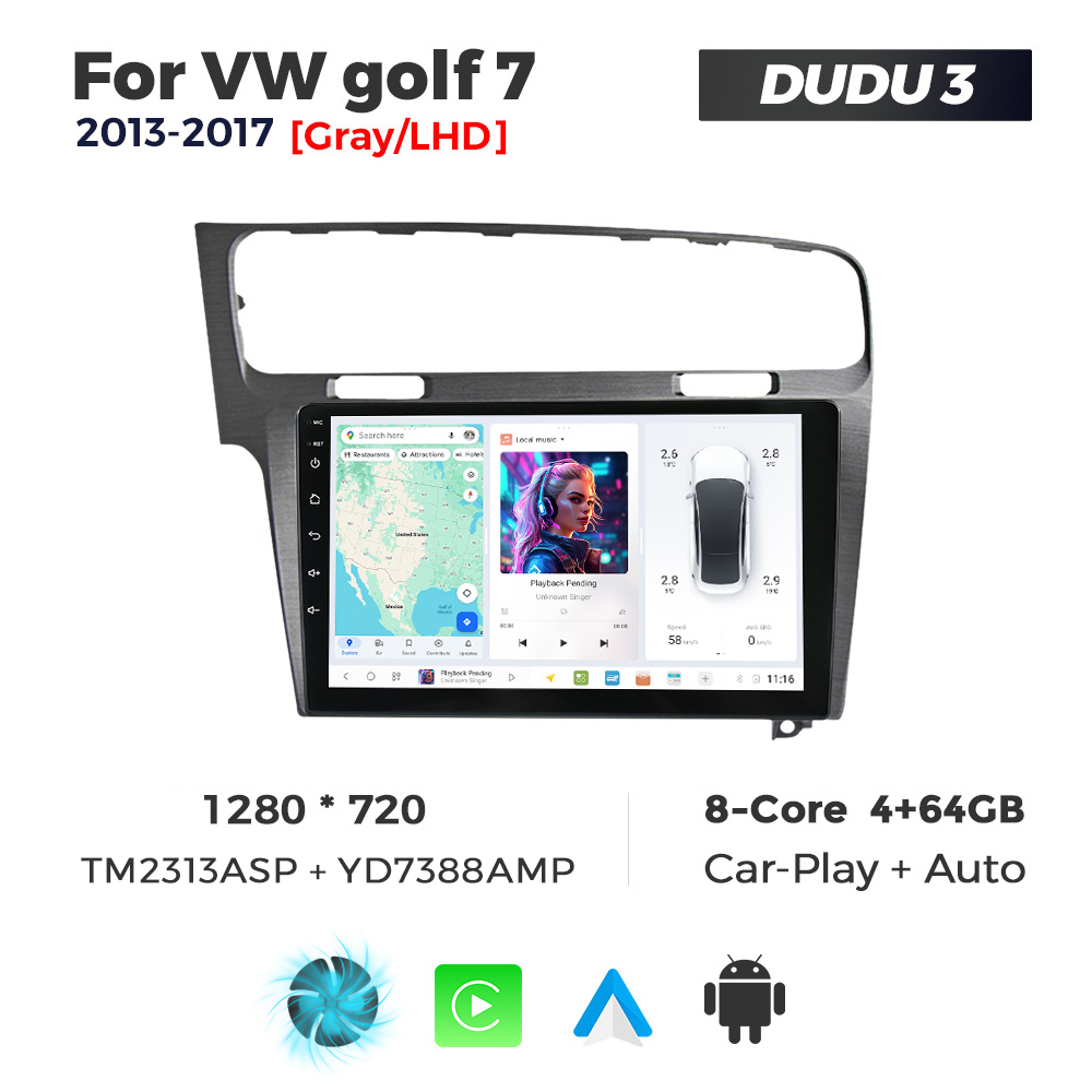 Navigatie Dedicata Volkswagen Golf 7 Gri 2013-2017 DUDU3 9" 4GB RAM, 64GB ROM, Octacore, Ecran HD, CarPlay&AndroidAuto, Android - imagine 1
