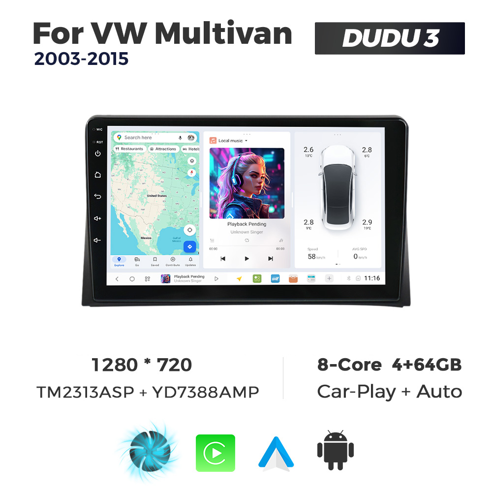 Navigatie Dedicata Volkswagen Multivan 2003-2015 DUDU3 9" 4GB RAM, 64GB ROM, Octacore, Ecran HD, CarPlay&AndroidAuto, Android - imagine 1