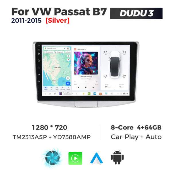 Navigatie Dedicata Volkswagen Passat B6/B7 Gri 2005-2015 DUDU3 10" 4GB RAM, 64GB ROM, Octacore, Ecran HD, CarPlay&AndroidAuto, Android
