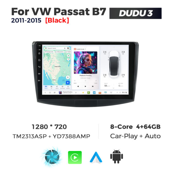 Navigatie Dedicata Volkswagen Passat B6/B7 Negru 2005-2015 DUDU3 10" 4GB RAM, 64GB ROM, Octacore, Ecran HD, CarPlay&AndroidAuto, Android