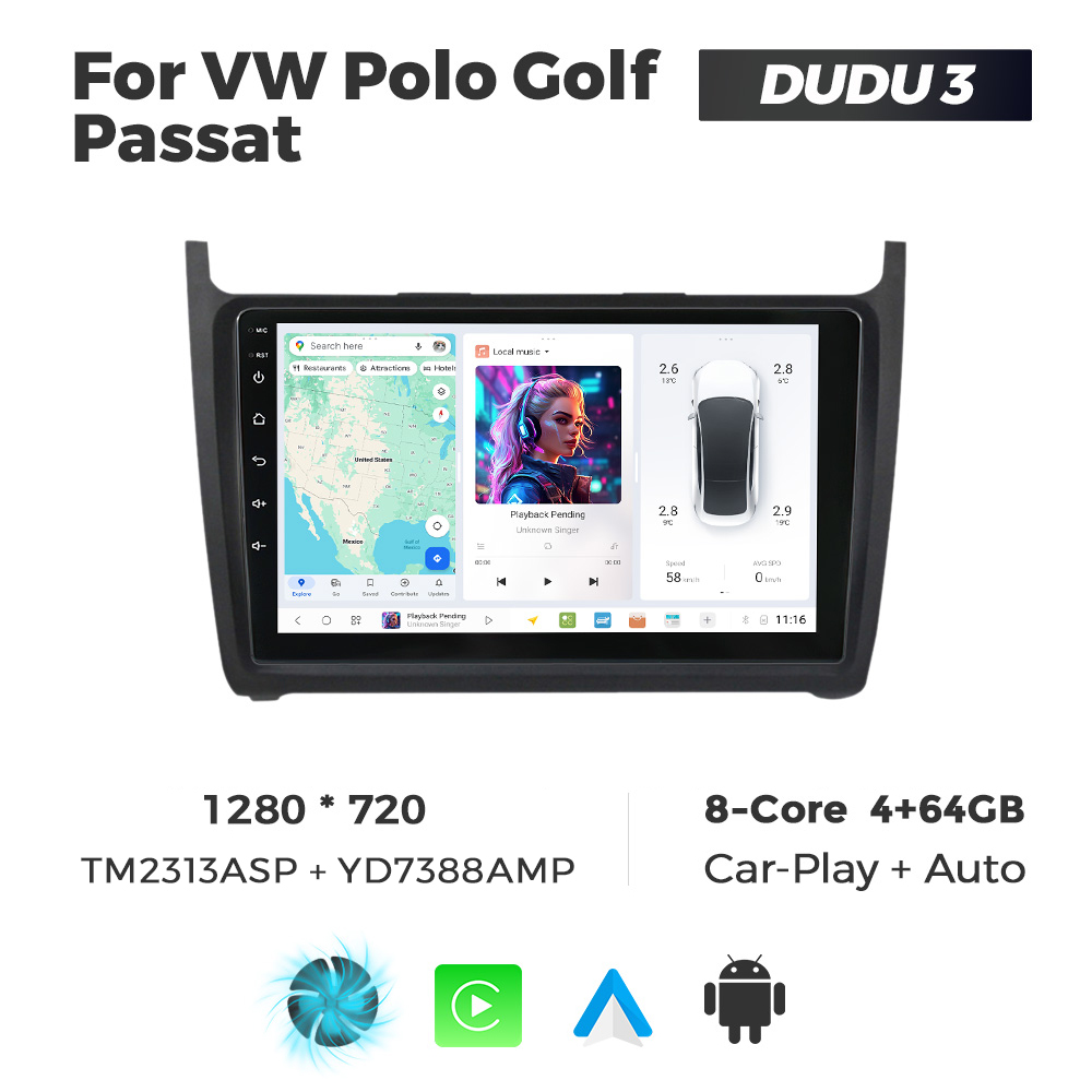 Navigatie Dedicata Volkswagen Polo 2009-2017 DUDU3 9" 4GB RAM, 64GB ROM, Octacore, Ecran HD, CarPlay&AndroidAuto, Android - imagine 1
