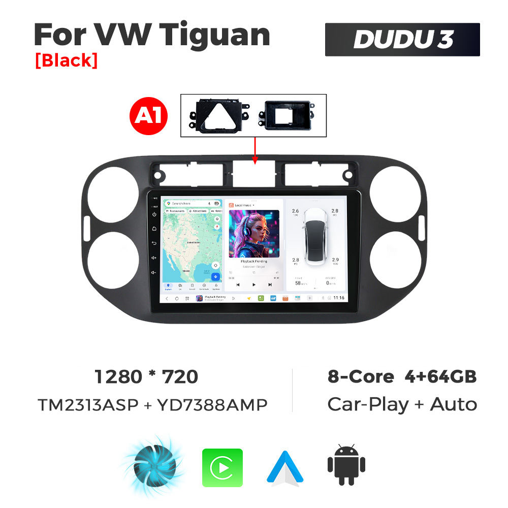 Navigatie Dedicata Volkswagen Tiguan 2007-2016 Negru DUDU3 9" 4GB RAM, 64GB ROM, Octacore, Ecran HD, CarPlay&AndroidAuto, Android - imagine 1