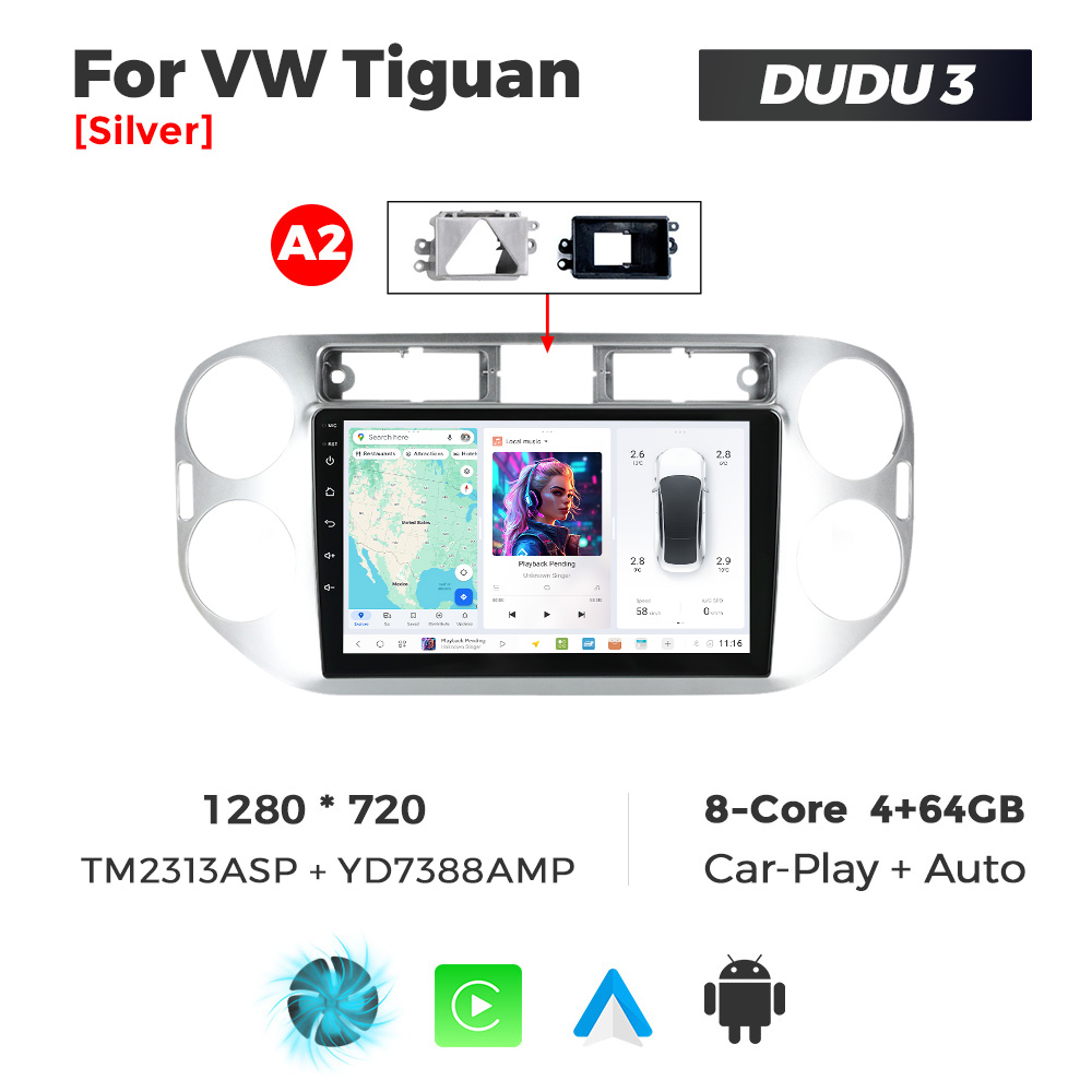 Navigatie Dedicata Volkswagen Tiguan 2007-2016 Gri DUDU3 9" 4GB RAM, 64GB ROM, Octacore, Ecran HD, CarPlay&AndroidAuto, Android - imagine 1