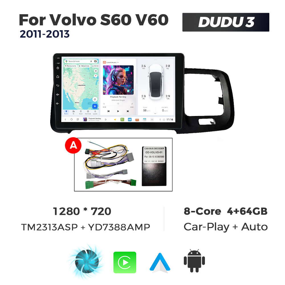 Navigatie Dedicata Volvo S60 V60 2011-2020 DUDU3 9" 4GB RAM, 64GB ROM, Octacore, Ecran HD, CarPlay&AndroidAuto, Android - imagine 1