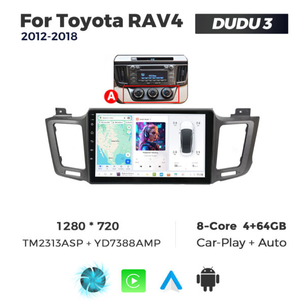 Navigatie Dedicata Toyota RAV4 2012-2018 DUDU3 9" 4GB RAM, 64GB ROM, Octacore, Ecran HD, CarPlay&AndroidAuto, Android