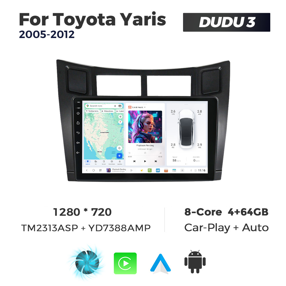 Navigatie Dedicata Toyota Yaris 2005-2012 DUDU3 9" 4GB RAM, 64GB ROM, Octacore, Ecran HD, CarPlay&AndroidAuto, Android - imagine 1