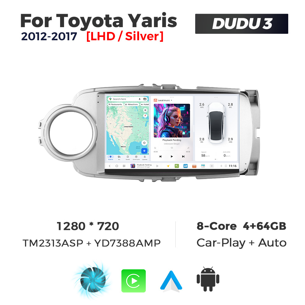 Navigatie Dedicata Toyota Yaris 2012-2017 DUDU3 9" 4GB RAM, 64GB ROM, Octacore, Ecran HD, CarPlay&AndroidAuto, Android - imagine 1
