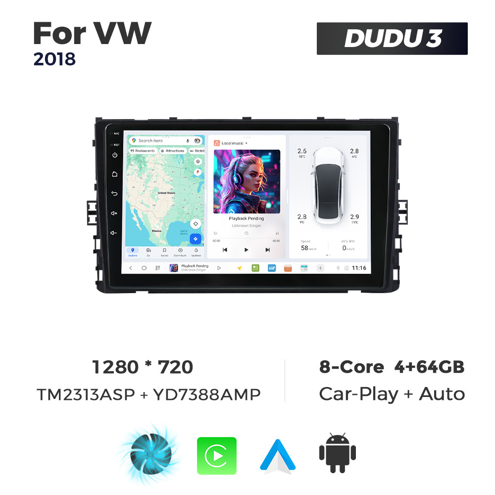 Navigatie Dedicata Volkswagen 2018+ DUDU3 9" 4GB RAM, 64GB ROM, Octacore, Ecran HD, CarPlay&AndroidAuto, Android - imagine 1