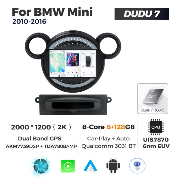 Navigatie Dedicata BMW MINI 2010-2016 DUDU7 9" 8GB RAM, 128GB ROM, Octacore, Ecran 2K, CarPlay&AndroidAuto, Android
