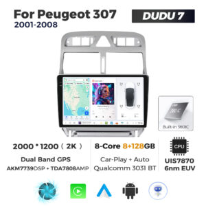 Navigatie Dedicata Peugeot 307 2001-2008 DUDU7 9" 8GB RAM, 128GB ROM, Octacore, Ecran 2K, CarPlay&AndroidAuto, Android - imagine 1