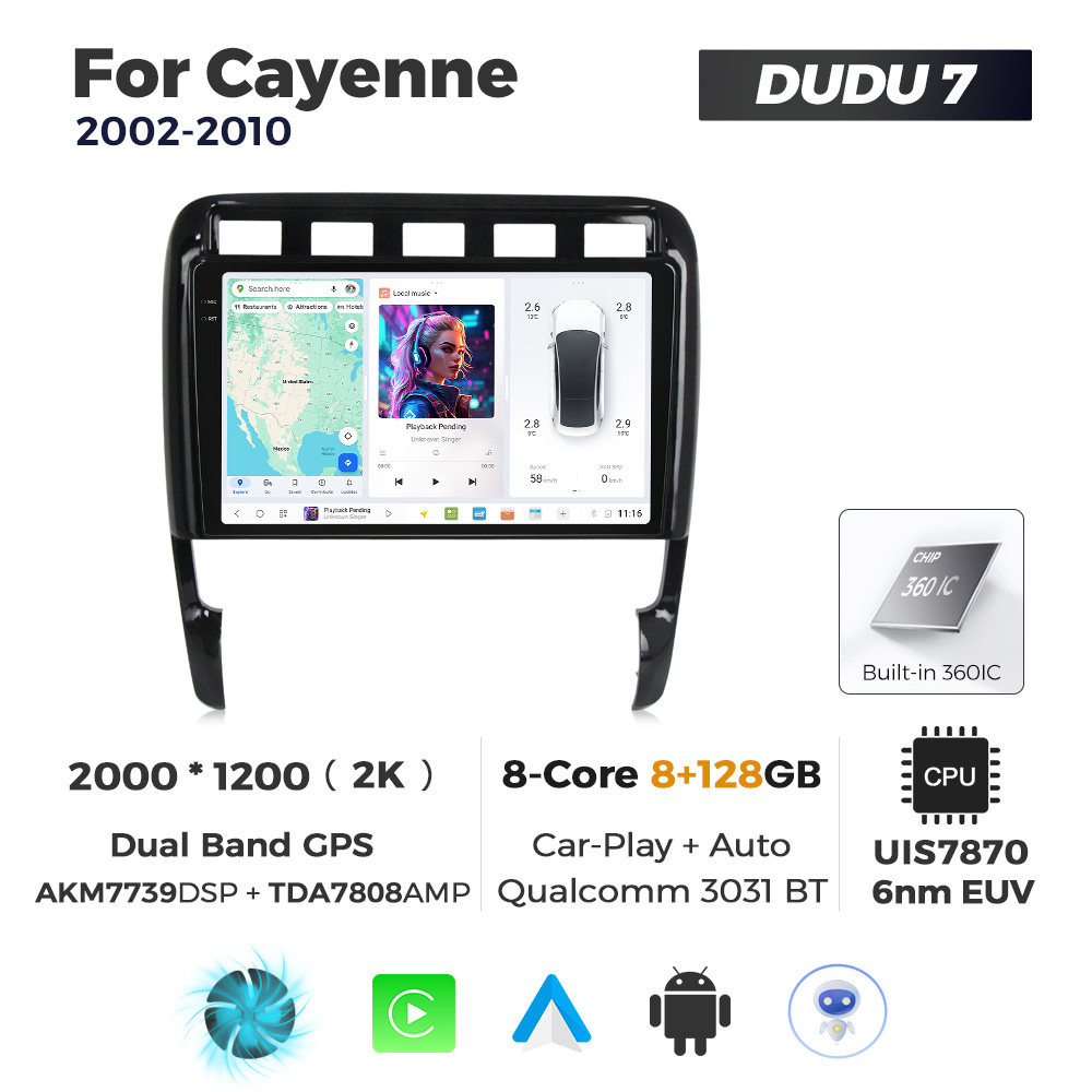 Navigatie Dedicata Porsche Cayenne 2002-2010 DUDU7 9" 8GB RAM, 128GB ROM, Octacore, Ecran 2K, CarPlay&AndroidAuto, Android - imagine 1