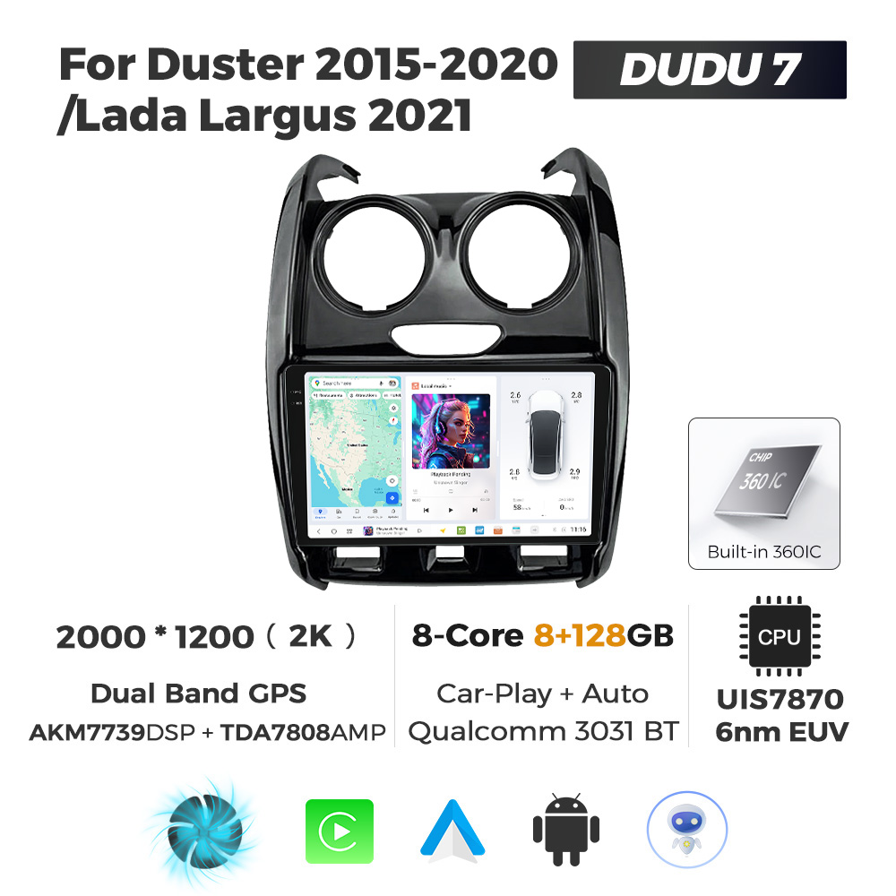 Navigatie Dedicata Renault Duster 2015-2020 DUDU7 9" 8GB RAM, 128GB ROM, Octacore, Ecran 2K, CarPlay&AndroidAuto, Android - imagine 1