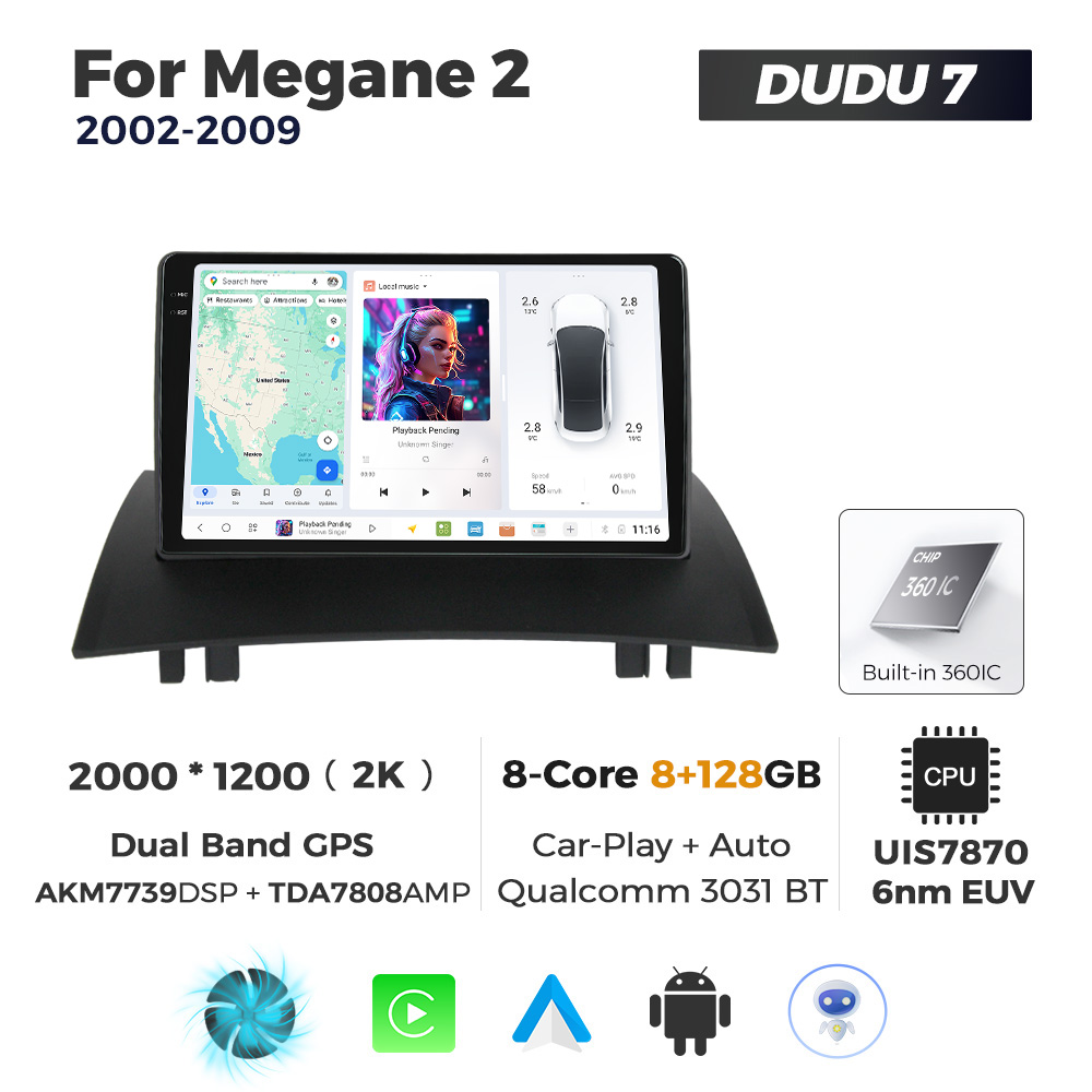Navigatie Dedicata Renault Megan 2 2002-2009 DUDU7 9" 8GB RAM, 128GB ROM, Octacore, Ecran 2K, CarPlay&AndroidAuto, Android - imagine 1
