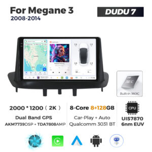 Navigatie Dedicata Renault Megan 3 2008-2014 DUDU7 9" 8GB RAM, 128GB ROM, Octacore, Ecran 2K, CarPlay&AndroidAuto, Android - imagine 1