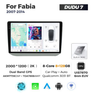 Navigatie Dedicata Skoda Fabia 2007-2014 DUDU7 9" 8GB RAM, 128GB ROM, Octacore, Ecran 2K, CarPlay&AndroidAuto, Android - imagine 1