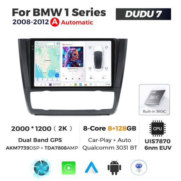Navigatie Dedicata BMW Seria 1 2008-2012 DUDU7 9" 8GB RAM, 128GB ROM, Octacore, Ecran 2K, CarPlay&AndroidAuto, Android, Clima