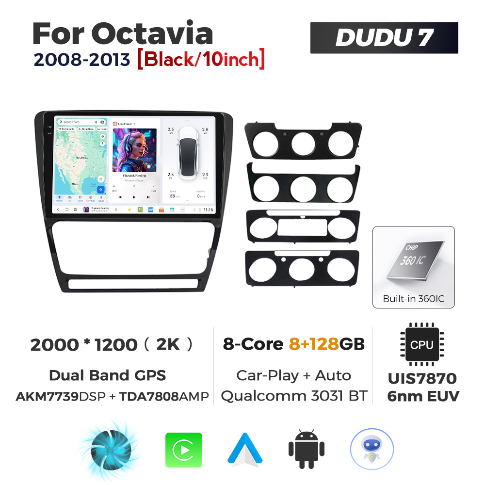 Navigatie Dedicata Skoda Octavia 2004-2013 Negru DUDU7 9" 8GB RAM, 128GB ROM, Octacore, Ecran 2K, CarPlay&AndroidAuto, Android - imagine 1
