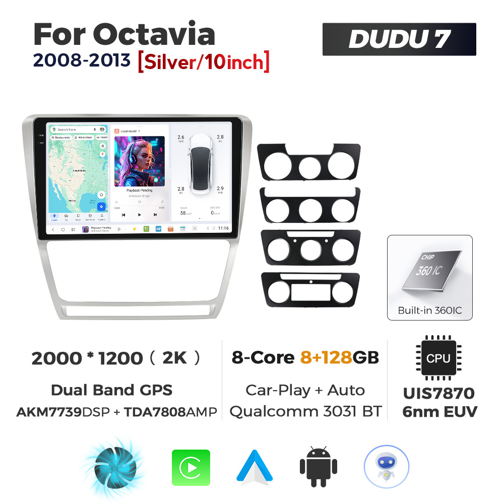 Navigatie Dedicata Skoda Octavia 2004-2013 Gri DUDU7 9" 8GB RAM, 128GB ROM, Octacore, Ecran 2K, CarPlay&AndroidAuto, Android - imagine 1