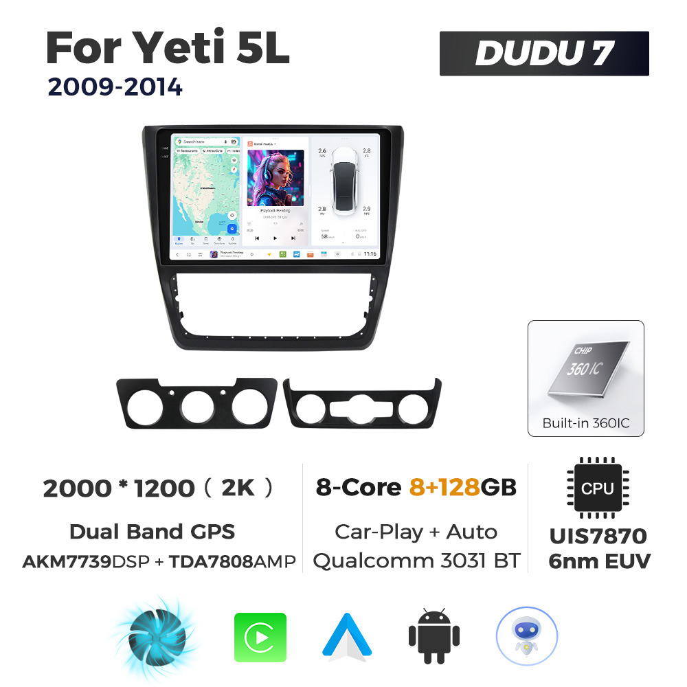 Navigatie Dedicata Skoda Yeti 5L 2009-2014 DUDU7 9" 8GB RAM, 128GB ROM, Octacore, Ecran 2K, CarPlay&AndroidAuto, Android - imagine 1