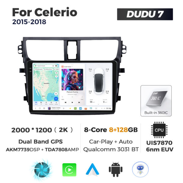 Navigatie Dedicata Suzuki Celerio 2015-2018 DUDU7 9" 8GB RAM, 128GB ROM, Octacore, Ecran 2K, CarPlay&AndroidAuto, Android