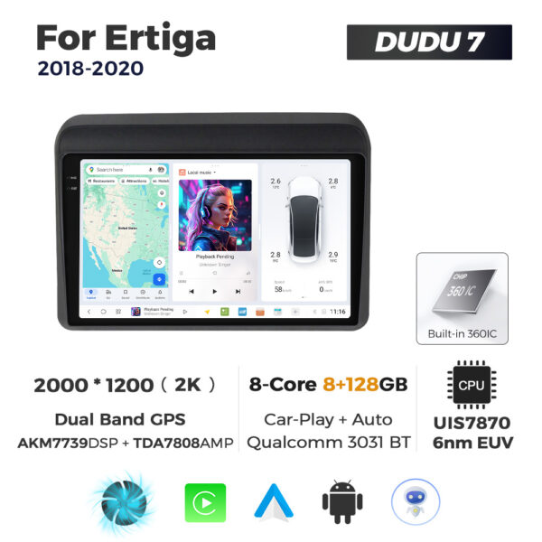 Navigatie Dedicata Suzuki Ertiga 2018-2020 DUDU7 9" 8GB RAM, 128GB ROM, Octacore, Ecran 2K, CarPlay&AndroidAuto, Android