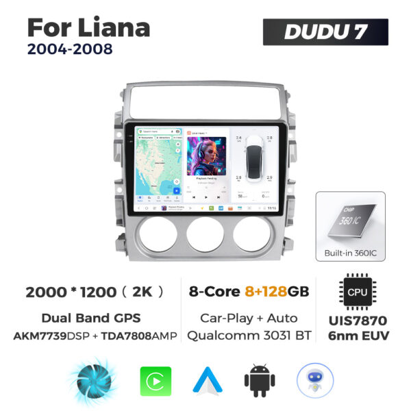 Navigatie Dedicata Suzuki Liana 2004-2008 DUDU7 9" 8GB RAM, 128GB ROM, Octacore, Ecran 2K, CarPlay&AndroidAuto, Android