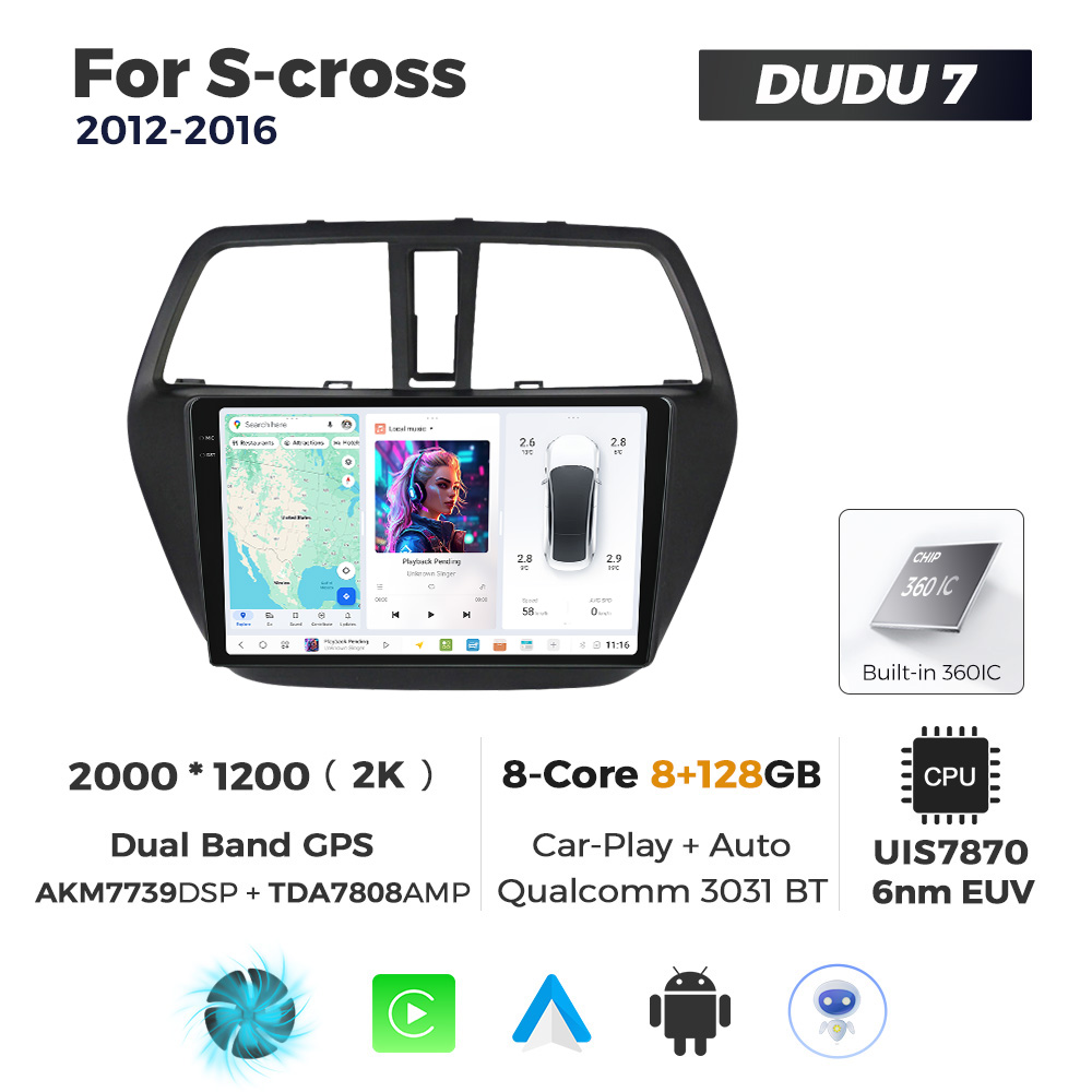 Navigatie Dedicata Suzuki S-Cross 2012-2016 DUDU7 9" 8GB RAM, 128GB ROM, Octacore, Ecran 2K, CarPlay&AndroidAuto, Android - imagine 1