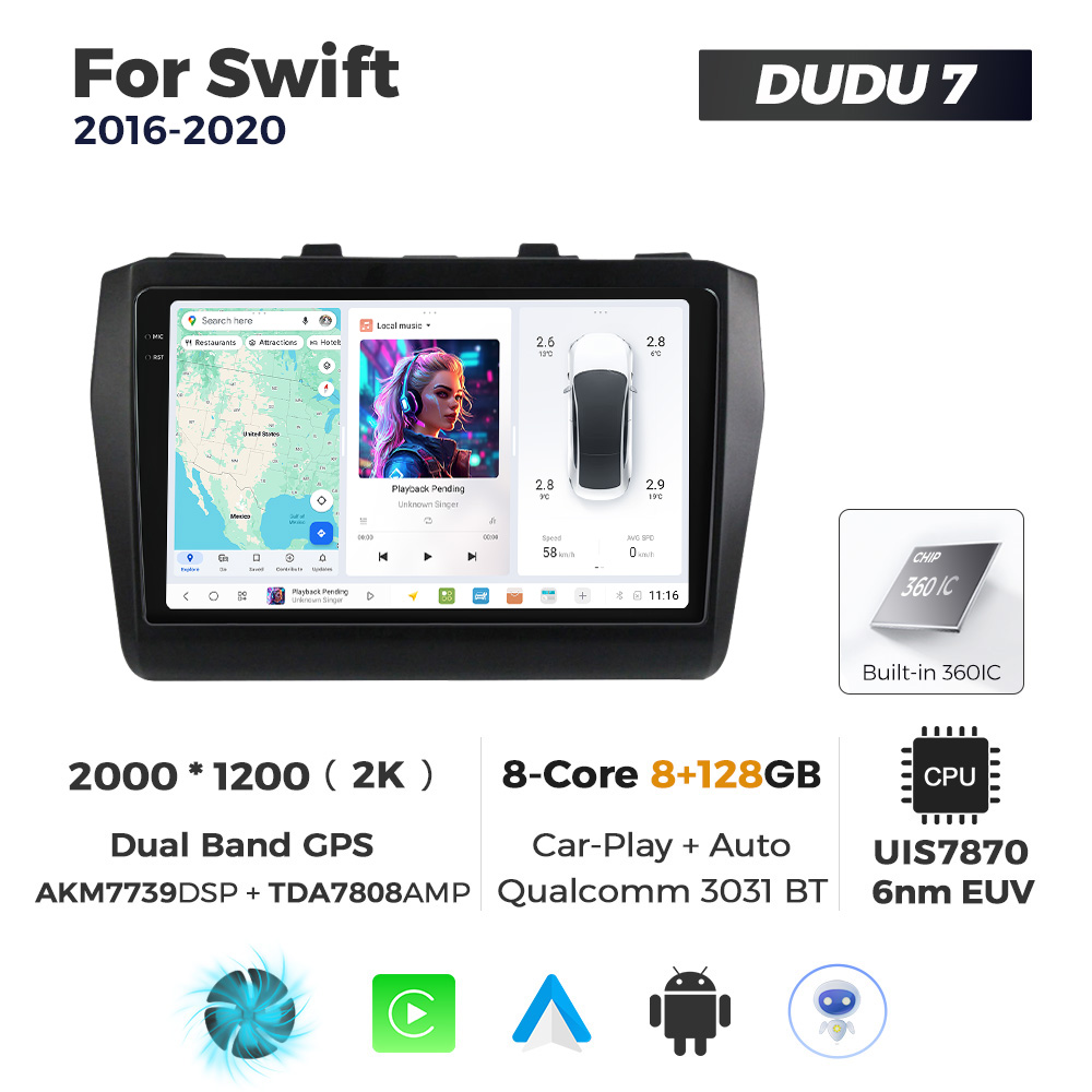 Navigatie Dedicata Suzuki Swift 2016-2020 DUDU7 9" 8GB RAM, 128GB ROM, Octacore, Ecran 2K, CarPlay&AndroidAuto, Android - imagine 1