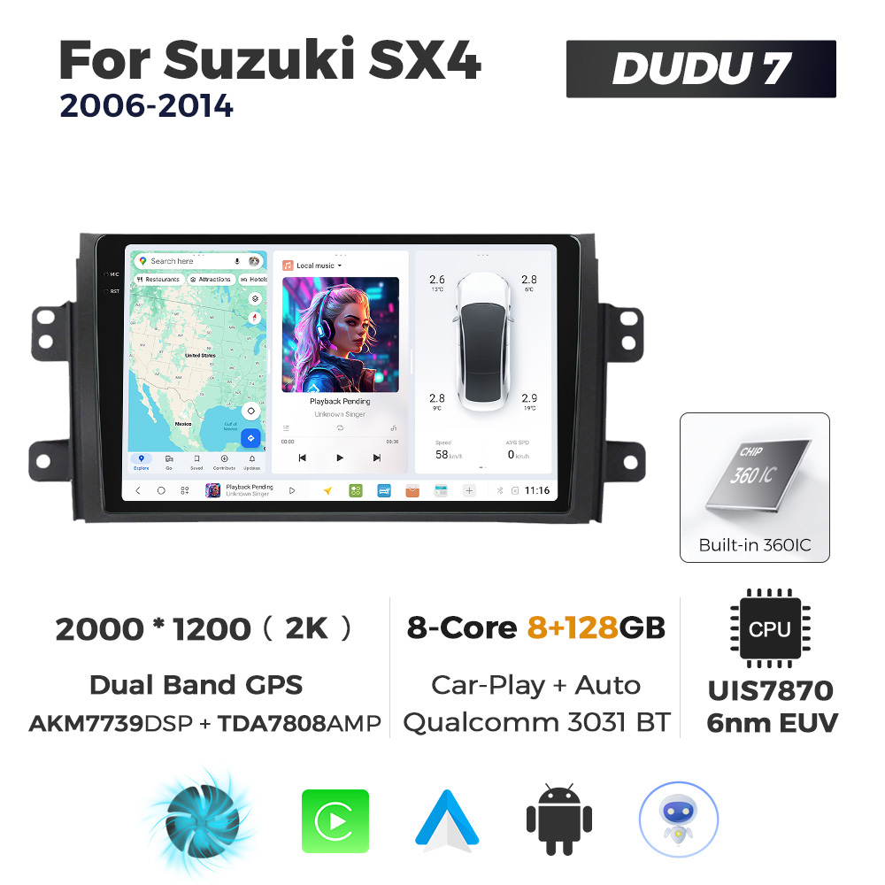 Navigatie Dedicata Suzuki SX4 2006-2014 DUDU7 9" 8GB RAM, 128GB ROM, Octacore, Ecran 2K, CarPlay&AndroidAuto, Android - imagine 1