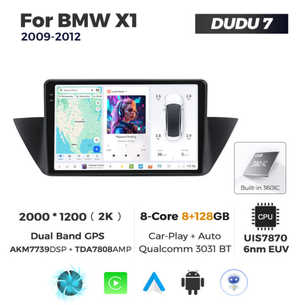 Navigatie Dedicata BMW X1 2009-2012 DUDU7 9" 8GB RAM, 128GB ROM, Octacore, Ecran 2K, CarPlay&AndroidAuto, Android