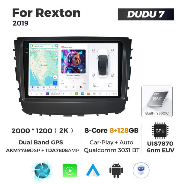 Navigatie Dedicata SsangYong Rexton 2019 DUDU7 9" 8GB RAM, 128GB ROM, Octacore, Ecran 2K, CarPlay&AndroidAuto, Android