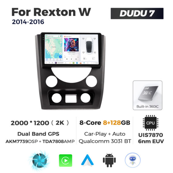 Navigatie Dedicata SsangYong Rexton W 2014-2016 DUDU7 9" 8GB RAM, 128GB ROM, Octacore, Ecran 2K, CarPlay&AndroidAuto, Android