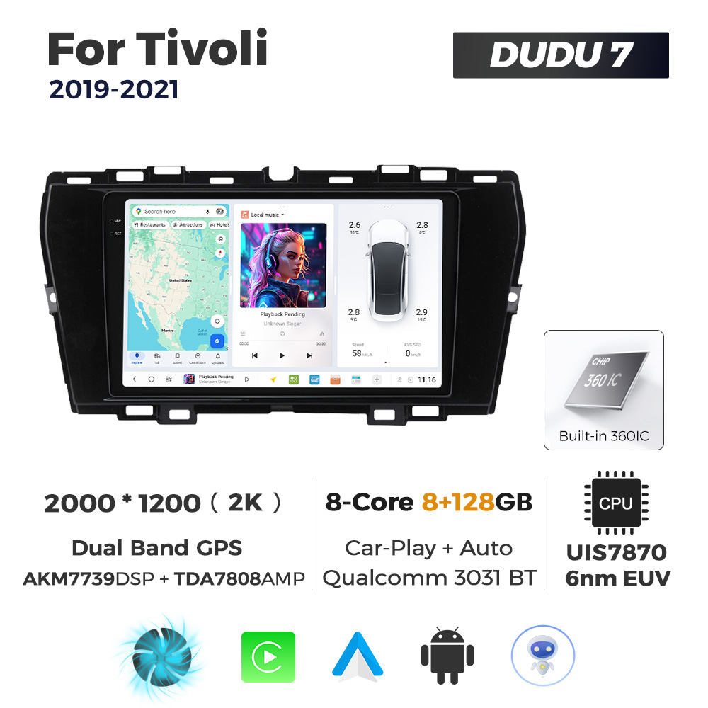 Navigatie Dedicata SsangYong Tivoli 2019-2021 DUDU7 9" 8GB RAM, 128GB ROM, Octacore, Ecran 2K, CarPlay&AndroidAuto, Android - imagine 1