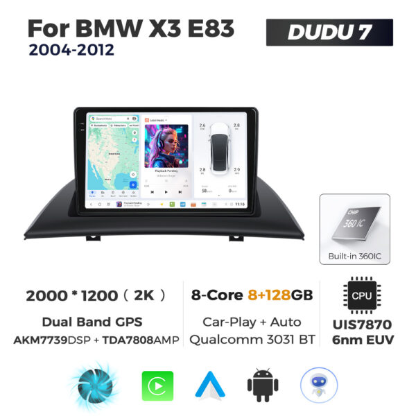 Navigatie Dedicata BMW X3 E83 2004-2012 DUDU7 9" 8GB RAM, 128GB ROM, Octacore, Ecran 2K, CarPlay&AndroidAuto, Android