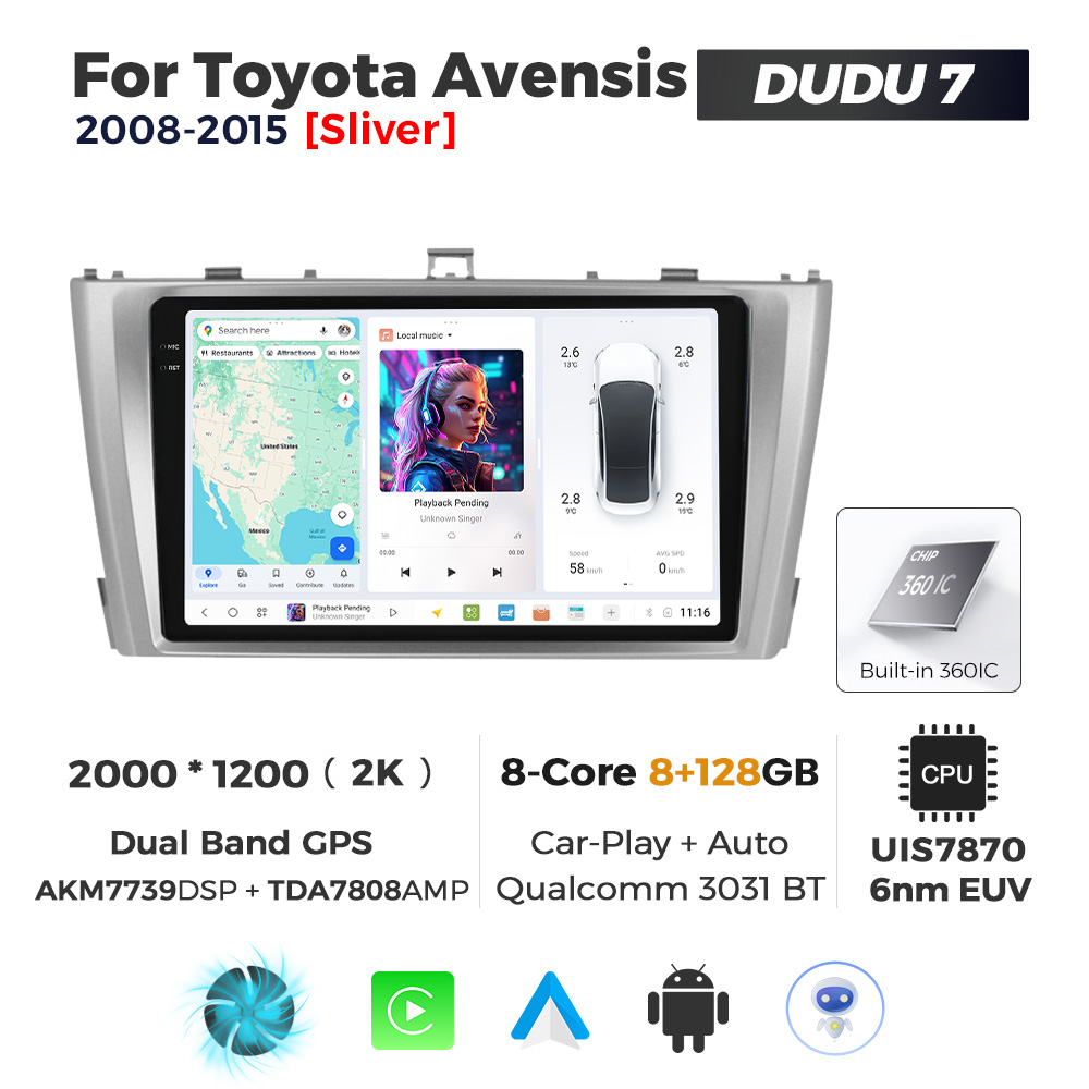 Navigatie Dedicata Toyota Avensis 2008-2015 DUDU7 9" 8GB RAM, 128GB ROM, Octacore, Ecran 2K, CarPlay&AndroidAuto, Android - imagine 1
