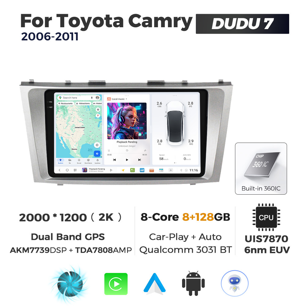 Navigatie Dedicata Toyota Camry 2006-2011 DUDU7 9" 8GB RAM, 128GB ROM, Octacore, Ecran 2K, CarPlay&AndroidAuto, Android - imagine 1