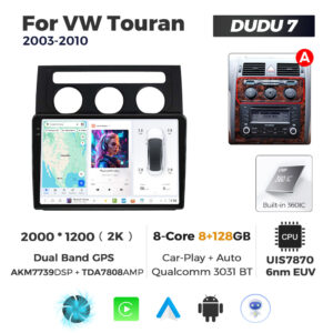 Navigatie Dedicata Volkswagen Touran 2003-2010 Negru DUDU7 10" 8GB RAM, 128GB ROM, Octacore, Ecran 2K, CarPlay&AndroidAuto, Android - imagine 1