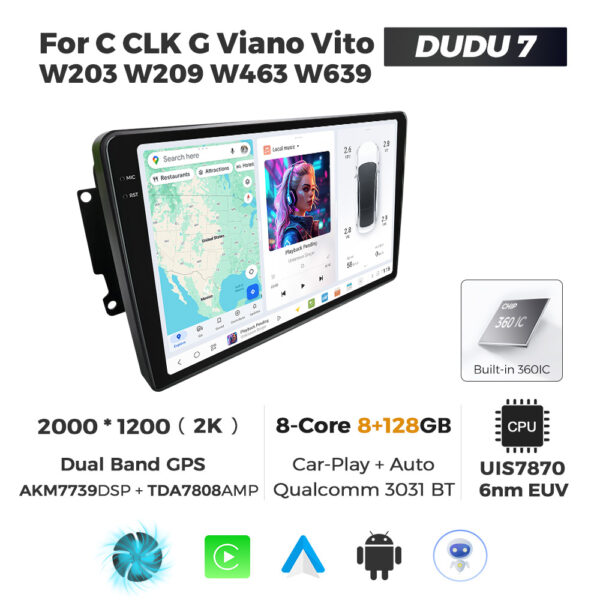 Navigatie Dedicata Benz C CLK G Viano Vito W203 W209 W463 W639 DUDU7 9" 8GB RAM, 128GB ROM, Octacore, Ecran 2K, CarPlay&AndroidAuto, Android
