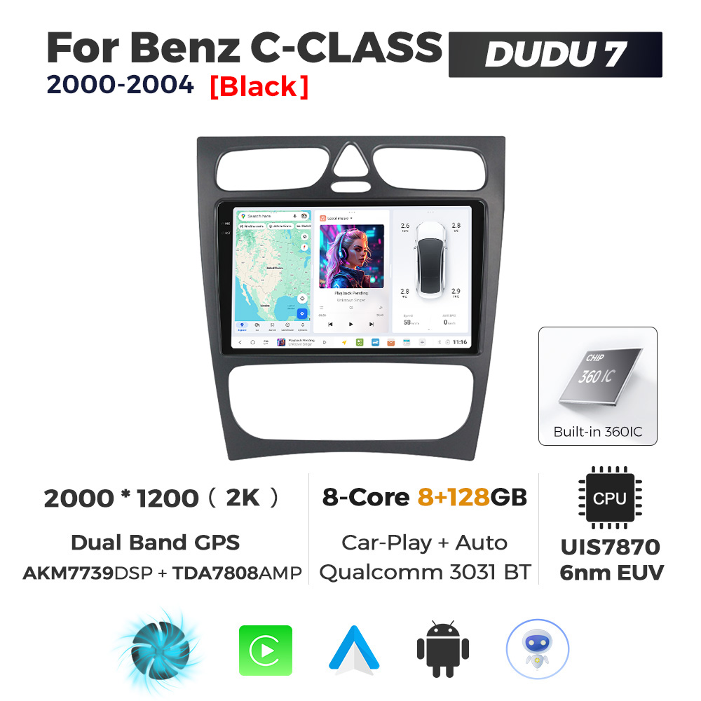 Navigatie Dedicata Benz C-Class 2000-2004 DUDU7 9" 8GB RAM, 128GB ROM, Octacore, Ecran 2K, CarPlay&AndroidAuto, Android - imagine 1