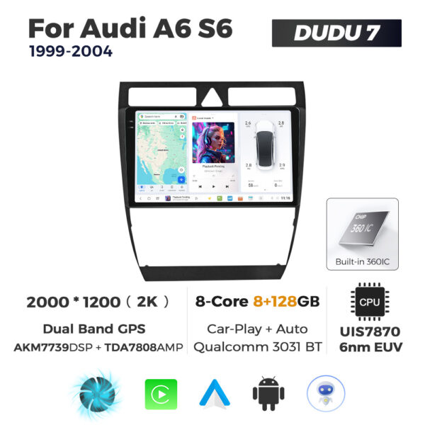 Navigatie Dedicata Audi A6 S6 1999-2004 DUDU7 9" 8GB RAM, 128GB ROM, Octacore, Ecran 2K, CarPlay&AndroidAuto, Android