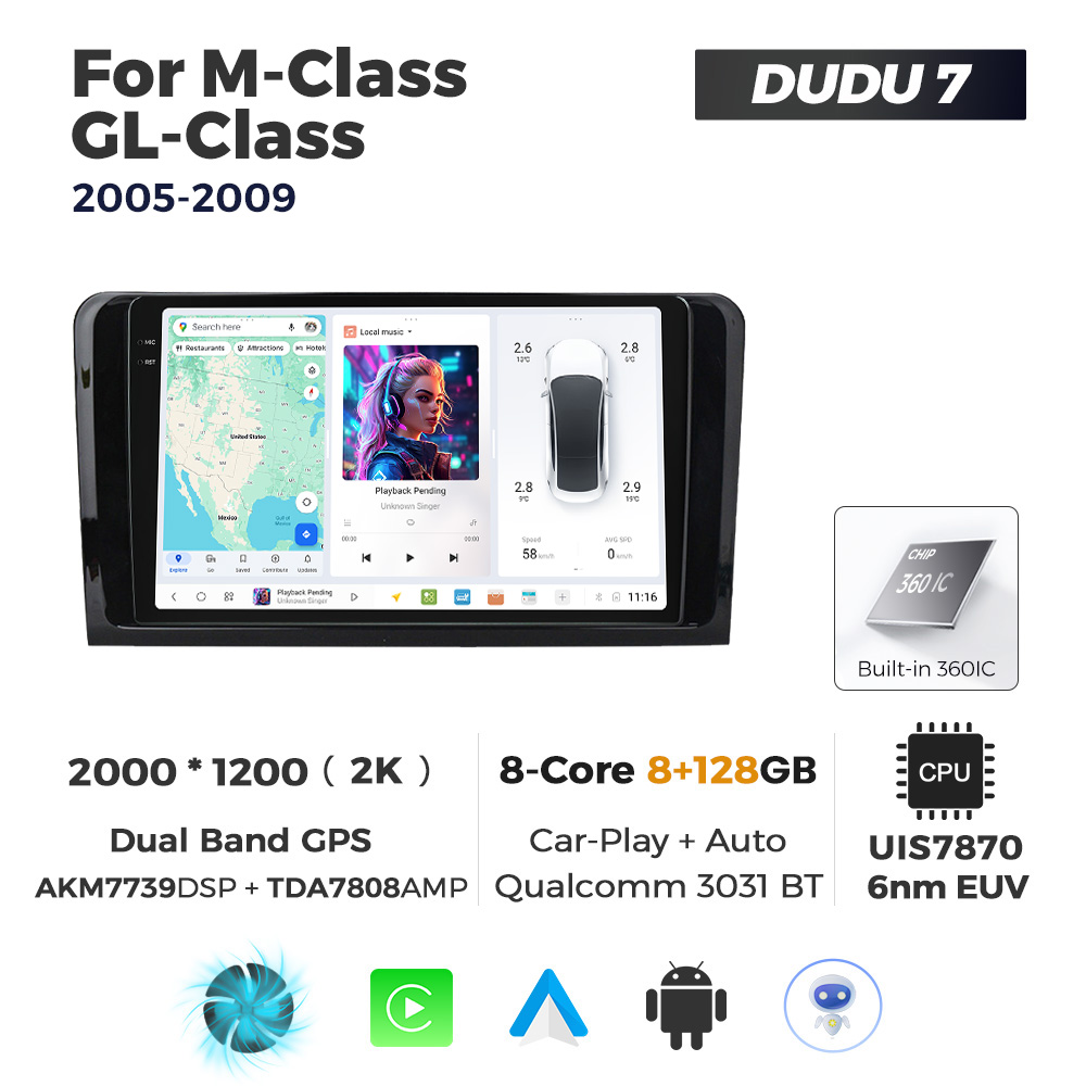 Navigatie Dedicata Benz ML/GL-Class 2005-2009 DUDU7 9" 8GB RAM, 128GB ROM, Octacore, Ecran 2K, CarPlay&AndroidAuto, Android - imagine 1