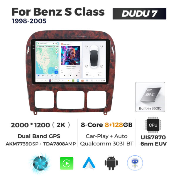 Navigatie Dedicata Benz S-Class 1998-2005 DUDU7 9" 8GB RAM, 128GB ROM, Octacore, Ecran 2K, CarPlay&AndroidAuto, Android