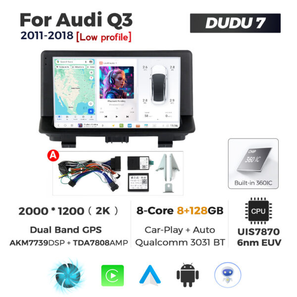 Navigatie Dedicata Audi Q3 2011-2018 DUDU7 9" 8GB RAM, 128GB ROM, Octacore, Ecran 2K, CarPlay&AndroidAuto, Android
