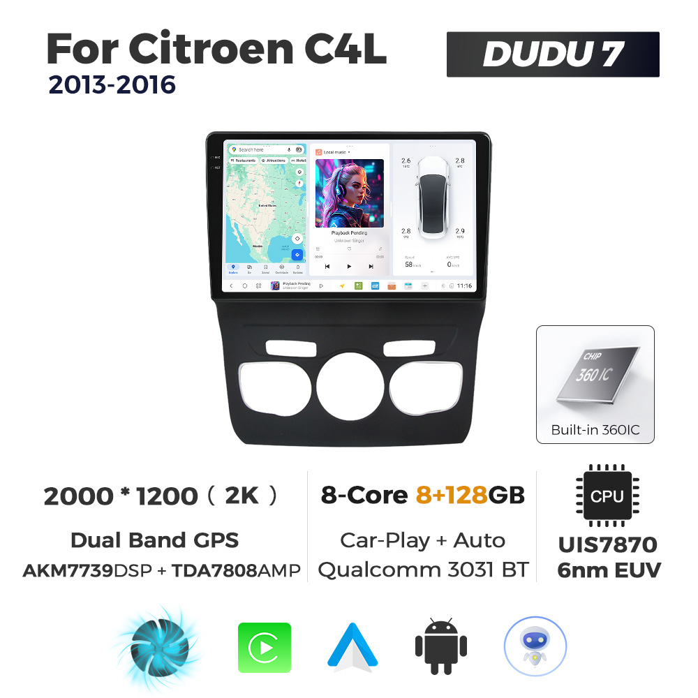 Navigatie Dedicata Citroen C4L 2013-2016 DUDU7 9" 8GB RAM, 128GB ROM, Octacore, Ecran 2K, CarPlay&AndroidAuto, Android - imagine 1