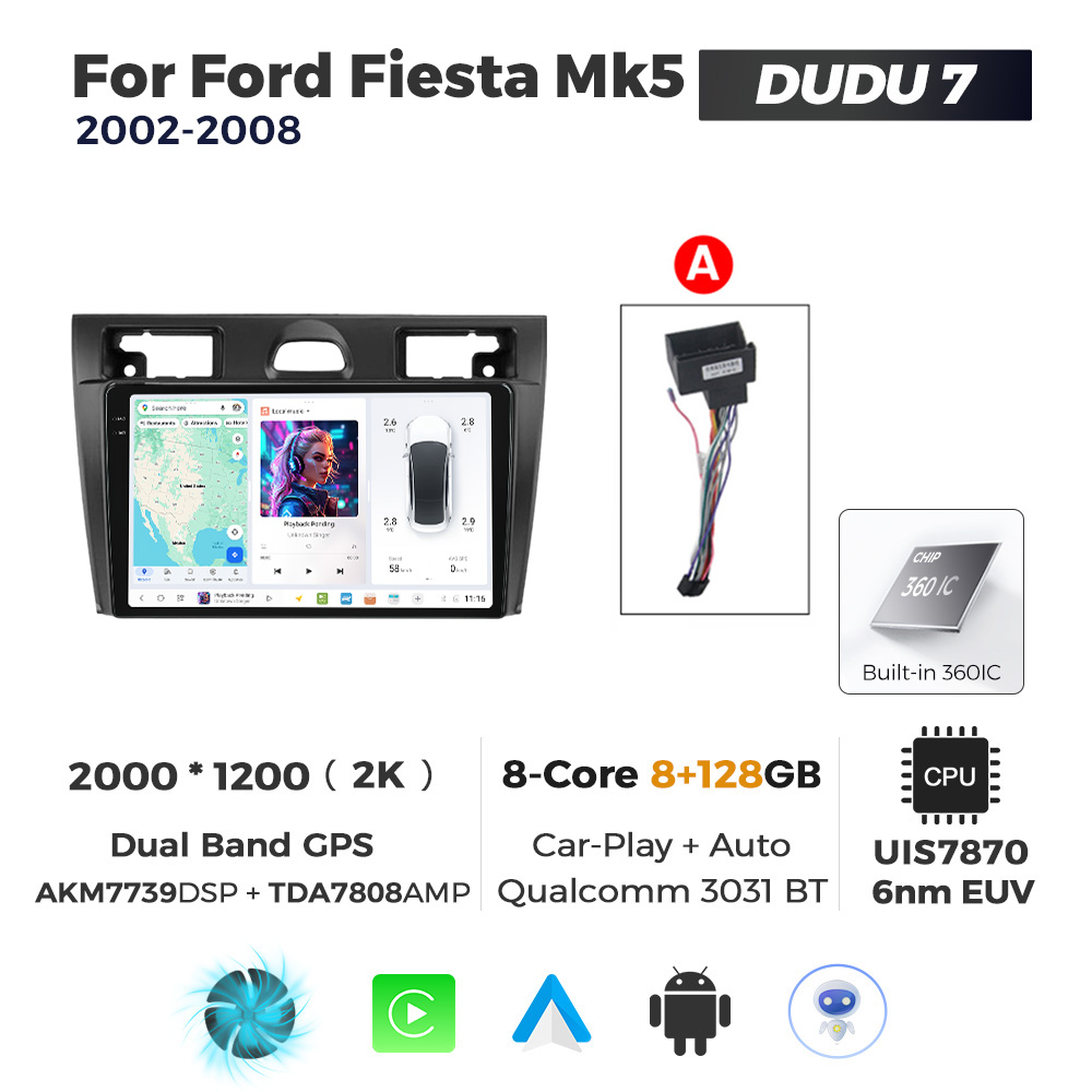 Navigatie Dedicata Ford Fiesta MK5 2002-2008 DUDU7 9" 8GB RAM, 128GB ROM, Octacore, Ecran 2K, CarPlay&AndroidAuto, Android - imagine 1