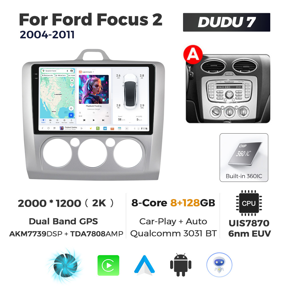 Navigatie Dedicata Ford Focus 2 2004-2011 AC DUDU7 9" 8GB RAM, 128GB ROM, Octacore, Ecran 2K, CarPlay&AndroidAuto, Android - imagine 1