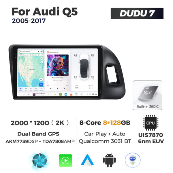 Navigatie Dedicata Audi Q5 2005-2017 DUDU7 9" 8GB RAM, 128GB ROM, Octacore, Ecran 2K, CarPlay&AndroidAuto, Android