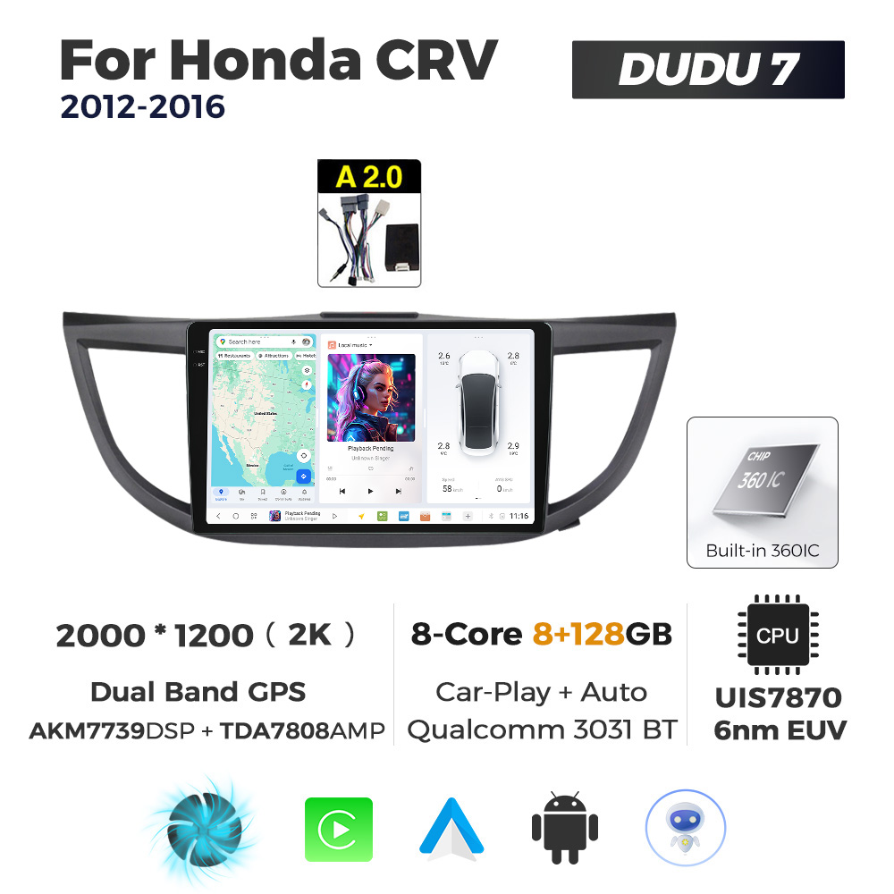 Navigatie Dedicata Honda CRV 2012-2016 DUDU7 9" 8GB RAM, 128GB ROM, Octacore, Ecran 2K, CarPlay&AndroidAuto, Android - imagine 1
